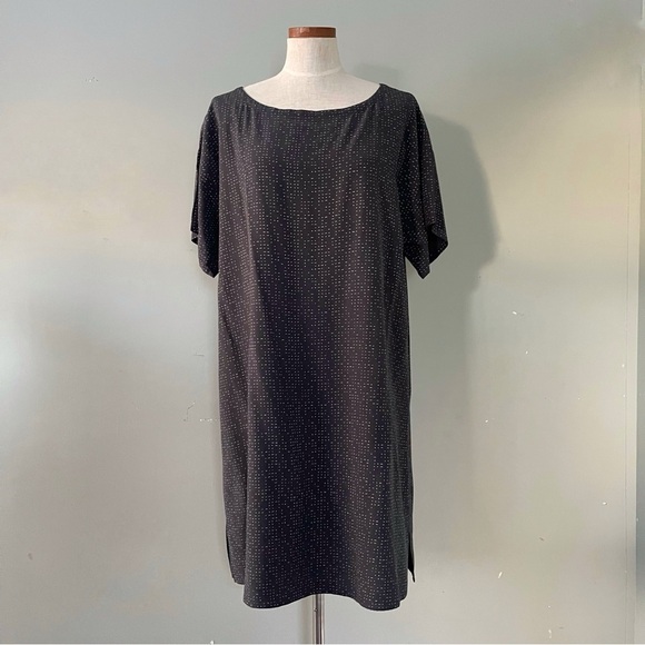 Eileen Fisher Morse Code Graphite gray Shift Dress Tencel blend Large - Picture 1 of 4